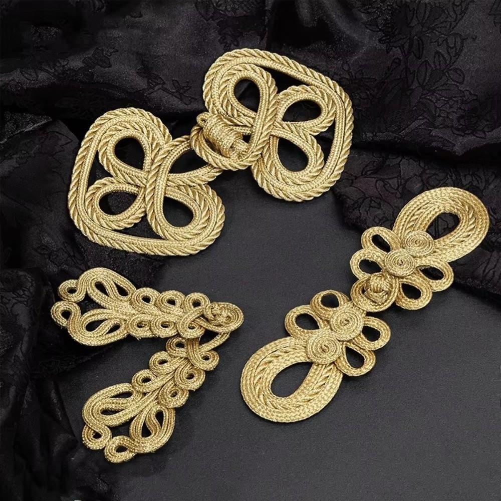 Golden Chinese Frog Buttons Flower Fastener Tang Suit Buttons  Handcraft Accessories