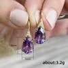 Boucles d'oreilles goutte d'eau violette CZ pour femmes, accessoires d'oreille élégants de tempérament, bijoux de fête d'anniversaire de mariage, nouvelle collection