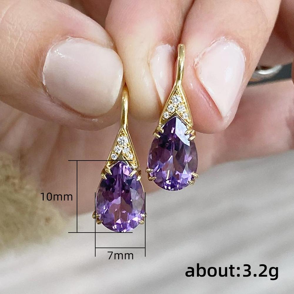 Boucles d'oreilles goutte d'eau violette CZ pour femmes, accessoires d'oreille élégants de tempérament, bijoux de fête d'anniversaire de mariage, nouvelle collection