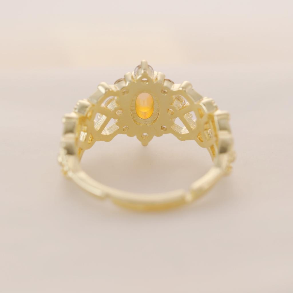 14K Gold Plated Adjustable Open Brass Ring for Women Hollow Leaf Design with Cubic Zirconia & Synthetic Opal Elegant Gift Women’s Rings