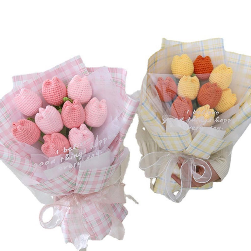 Szydełkowany Kwiat Tulipana Sztuczny Kwiat Dziergany Tulipan Prezent na Dzień Matki dla Dziewczyny Ślub Walentynki Rocznica Dekoracja Domu