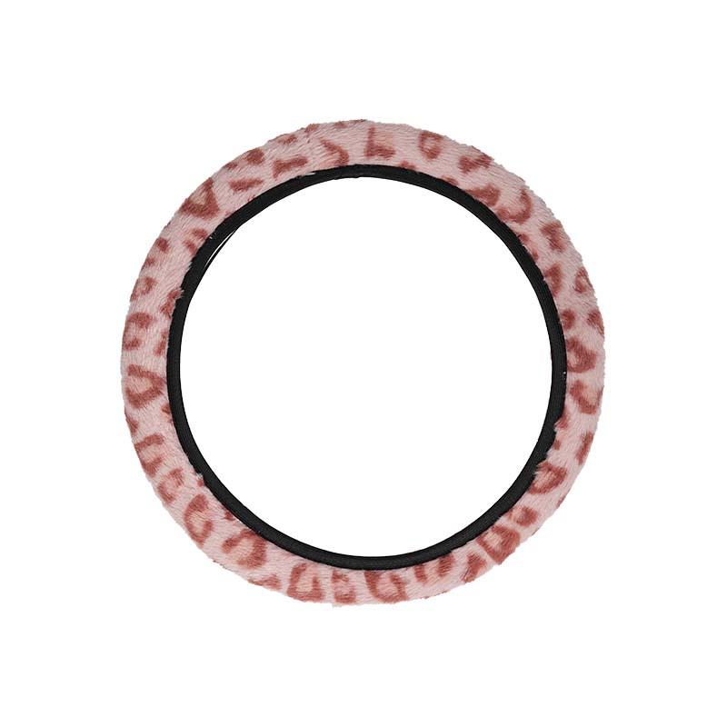 Plush Leopard Print Steering Wheel Cover - Warm Fleece Universal Grip