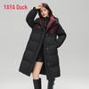 YAYA Women's Hooded Mid-Length Color-Block Down Jacket