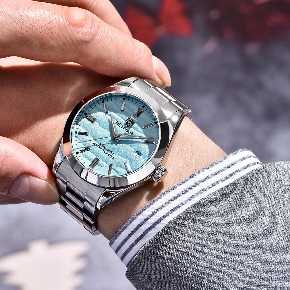 BENYAR 40MM Desert Texture Original Design Luxury Men Watch Night Light Stainless Steel Waterproof Men Automatic Watches for men