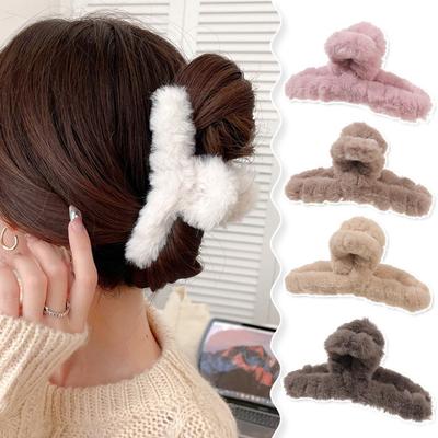 Zimní plyšová čtvercová spona do vlasů Akrylová Korejská Elegantní spona do culíku Faux Fur Žraločí klip Sponky do vlasů Krabí doplňky