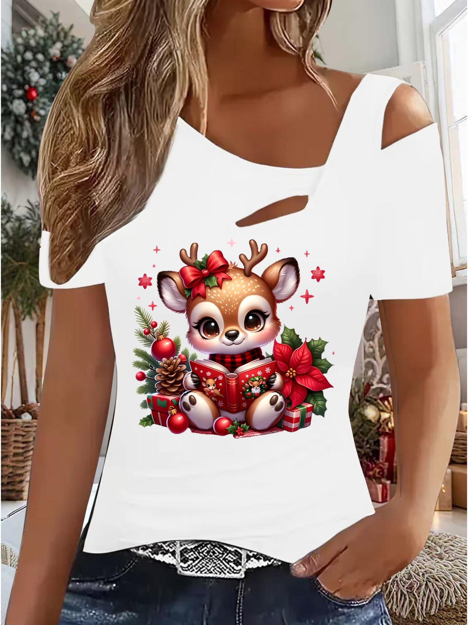 

Женский Новый Повседневный Топ Рождество Хэллоуин Рождественский Подарок Топы Рубашка Блузка XXL белый