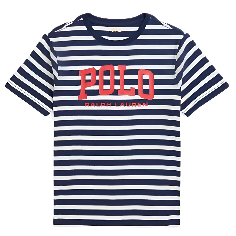 Polo Ralph Lauren Gestreiftes Rundhals-Kurzarm-T-Shirt Kinder Oberteile Marineblau 323958161-001