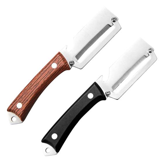 Vegetable Peeler with Wood Handle 3-in-1 Stainless Steel Kitchen Tool Bottle Opener Ergonomic Rust-Proof Portable Camping Food Prep Tool