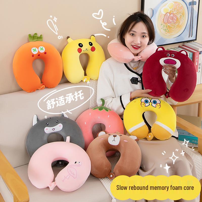 Customizable Cartoon Embroidery U-Shaped Memory Foam Neck Pillow for Travel & Home