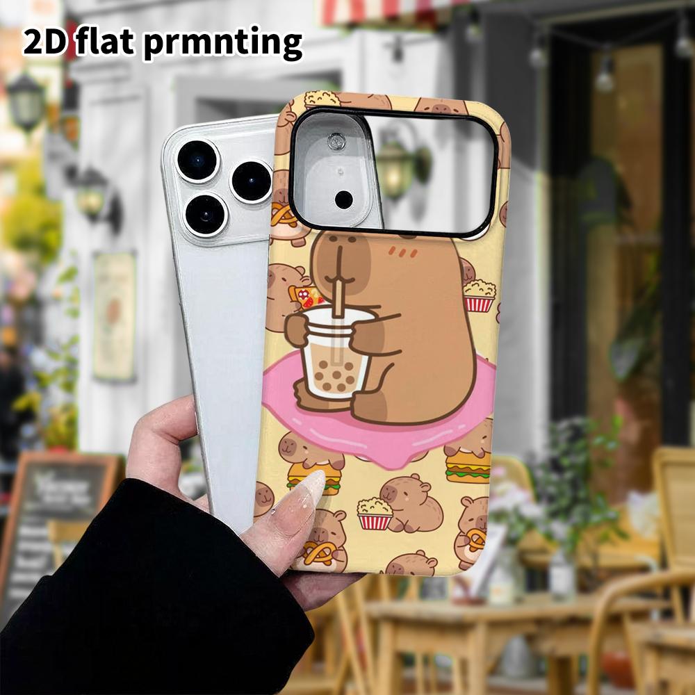 Phone Case: 2D Flat Design Suitable for iPhone 18 17 16 15 14 13Pro Film Protection Case, Couple Style, Capybara Drinking Bubble Tea, Christmas and Ha