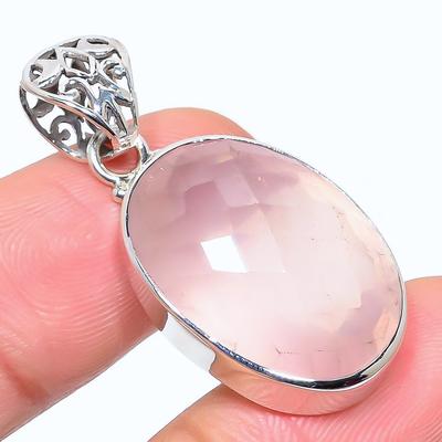 Natural Rose Quartz Gemstone 925 Solid Sterling Silver Gift Pendant 1.58" P4Z25