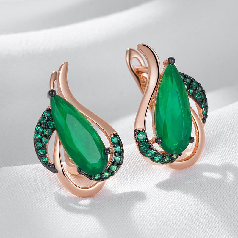 Luxury Green Natural Zircon English Earrings For Women  Rose Gold And Black Plating Crystal Flower Daily Fine Jewelry