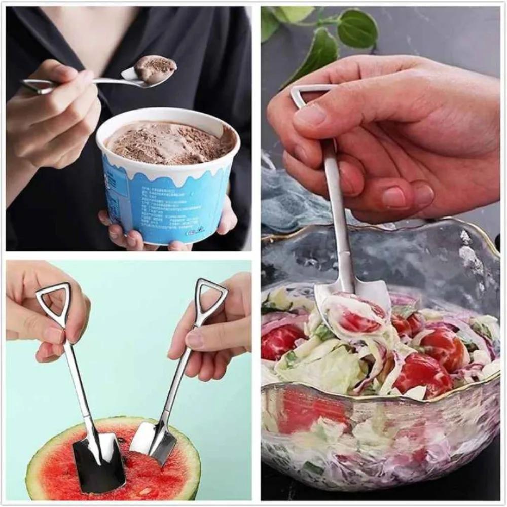 1-50PCS Vintage Shovel Coffee Spoon Stainless Steel Dessert Spoon for Ice Cream Cake Watermelon Yogurt and Snacks
