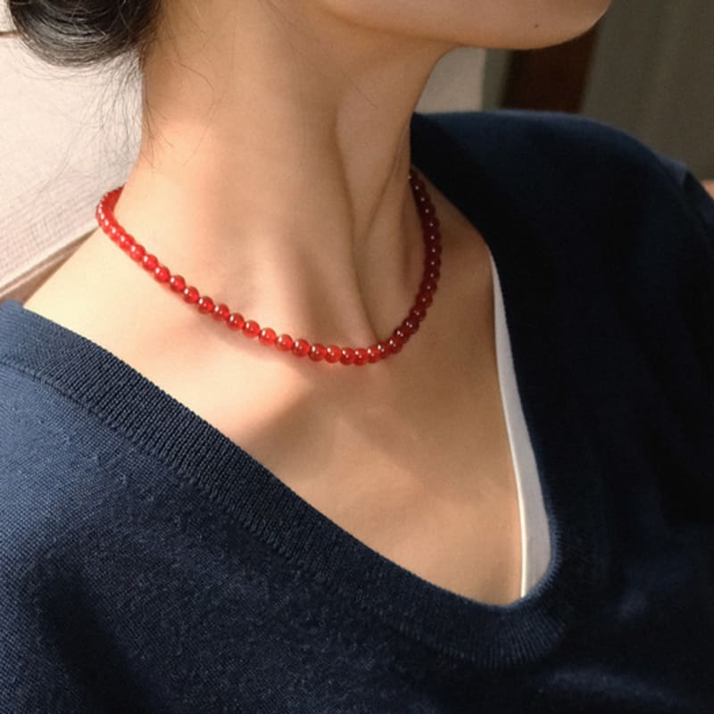 MARTA 925 Silver. Carnelian Necklace (6mm)