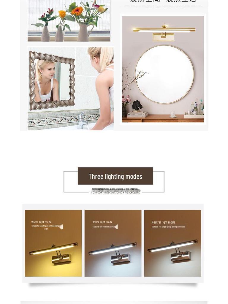 Minimalist LED Anti-fog Vanity Light for Bathroom & Makeup Mirror, Drill-free Installation