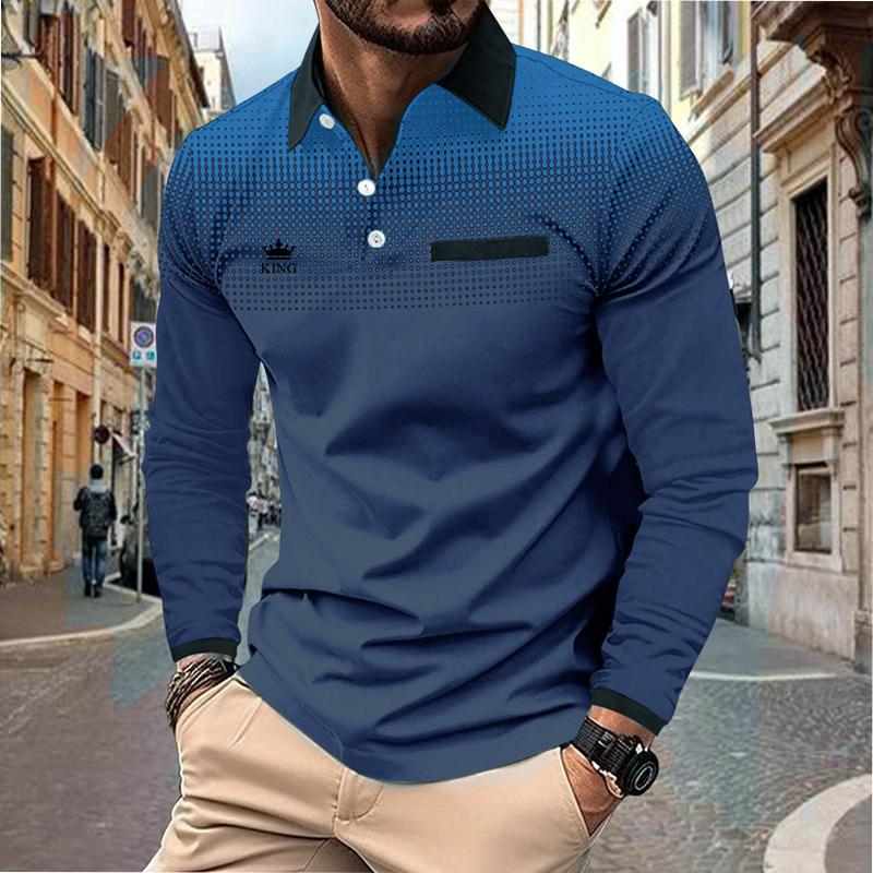 Men s Spring and Autumn Breathable Loose Men s POLO Outdoor Collar Long Sleeve Four Seasons Men s Top S синий