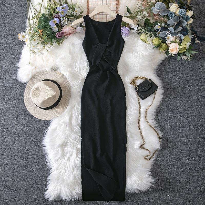 Women's Summer Sexy Twisted Chest Show Heart Machine Hollow Fashion Two Wear Knitted Dress