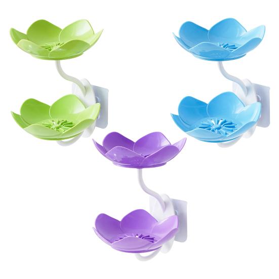 3Pcs Wall Mount Lotus Soap Dish Double Layers Quick Drain No Drill