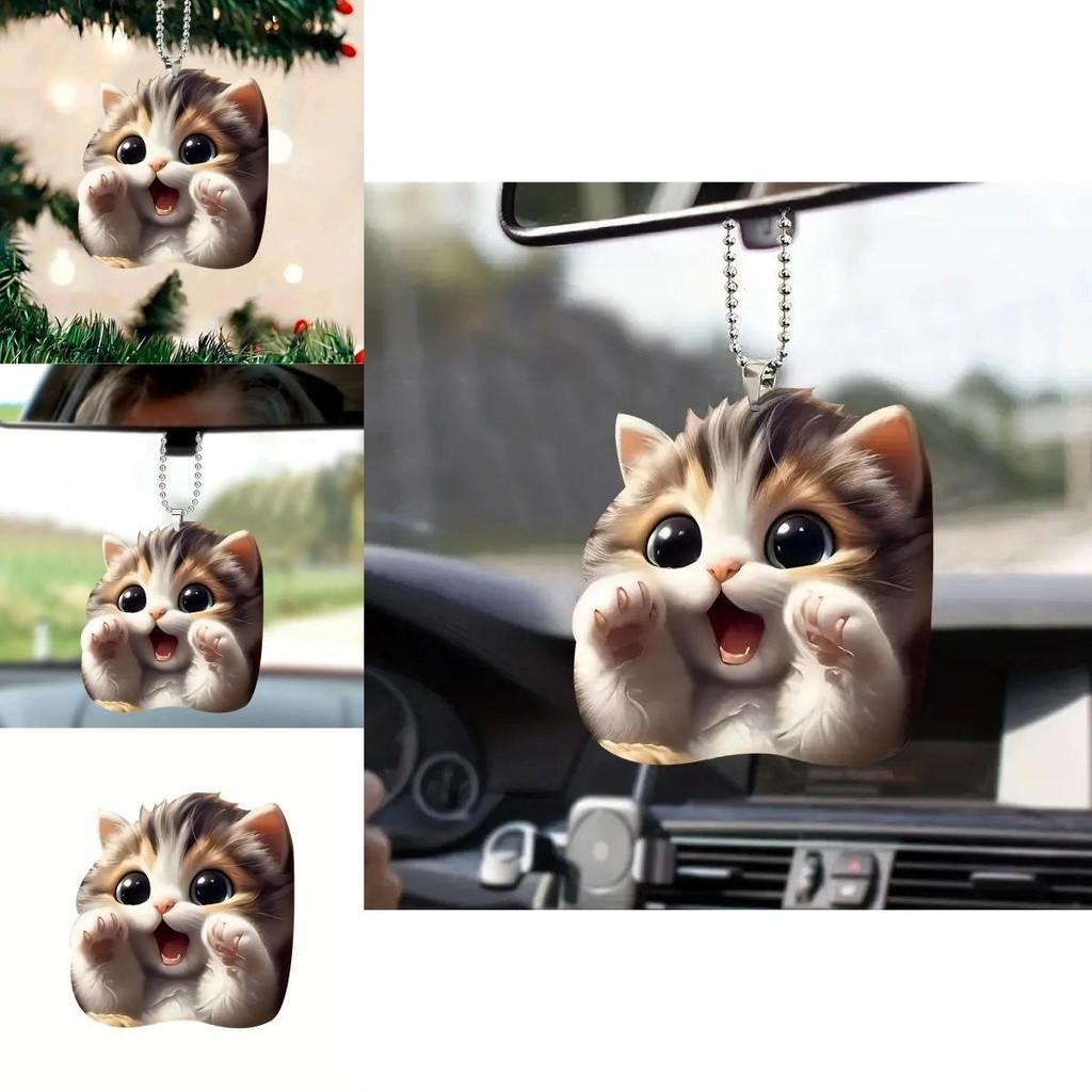 Acrylic 2d Fashionable Cat Car Pendant Playful Cartoon Art For Accessories Vehicle