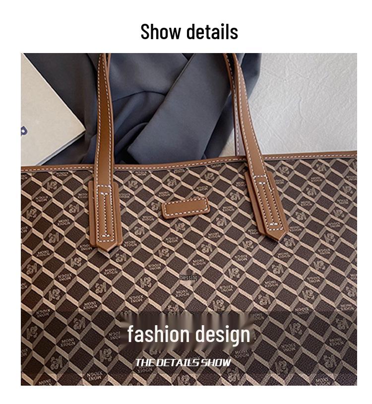 Bolso Tote de Alta Gama para Mujer con Estampado de Diamantes: Bolso de Hombro y Mano de Gran Capacidad Ligero de Lujo Tendencia 2025