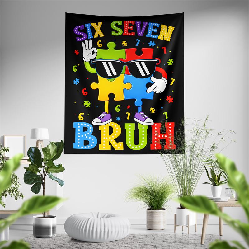 

Aertemisi Six Seven Bruh 67 Autism Puzzle Tapestry Wall Hanging Art for Bedroom Living Room Decor Party Backdrop 74x94cm(29x37in)