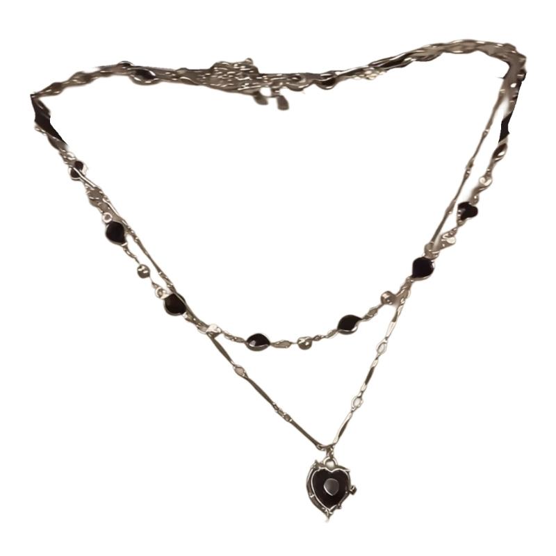 Sweet Cool Aesthetic Stackable Black Rope Necklace with Alloy Heart Charm for Layer Look Enthusiasts