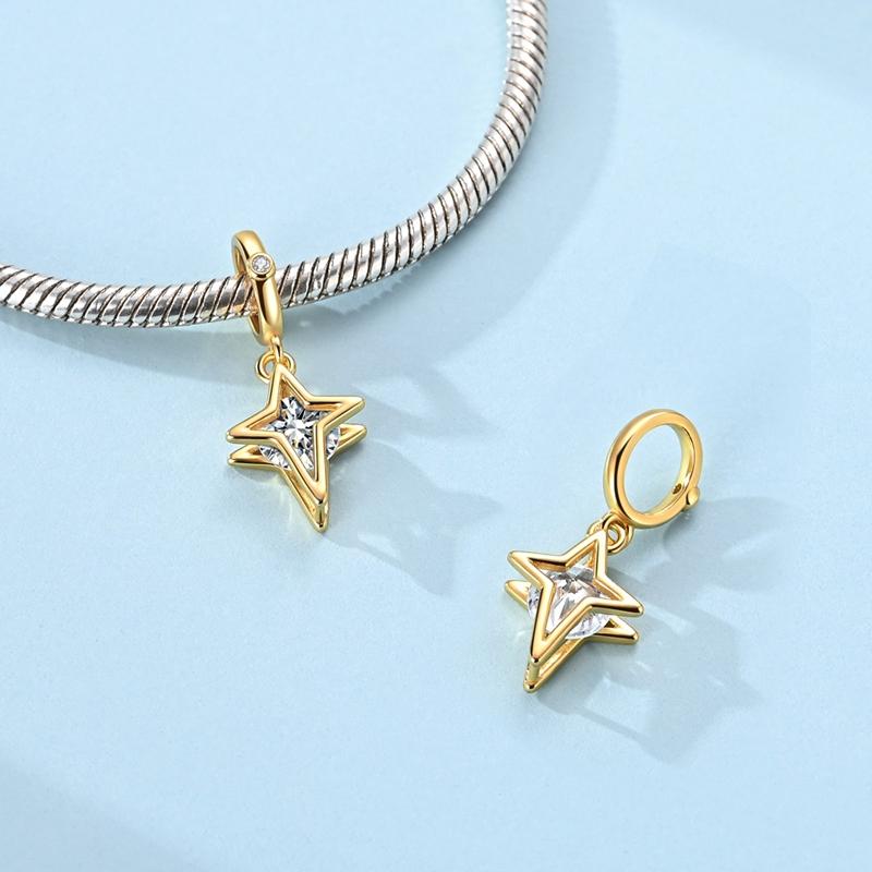 100% Copper New Zircon Star Moon Heart Clover Fit Original Charm Pendent Dangle Bracelet Diy Women Jewelry Gift