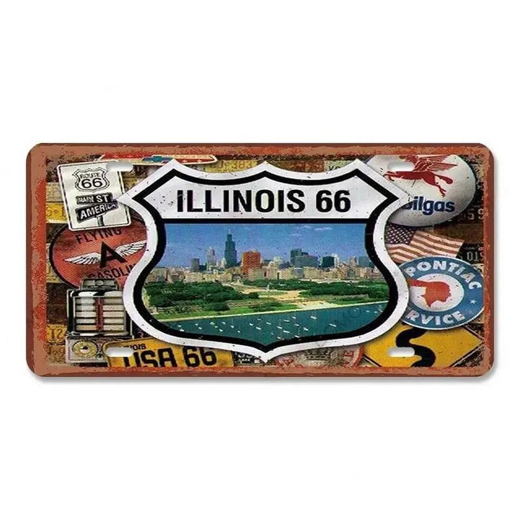 Route 66 License Plate for Wall Art Decoration Metal Tin Signs Vintage Tags Metal Automotive Signs For Cafe Bar Club Garage Pubs