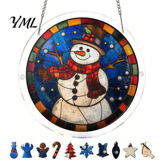 Translucent Puzzle Art Christmas Acrylic Suncatcher, Holiday Tree Snowman Stockings Red Bird Sun Catcher Pet Lover Gift Idea Kit for Adults,