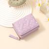 Women Stylish Tri-Fold Wallet Embroidered Heart Cash Wallet Mini Card Holder Wallet with Zippered Coin Pocket for Dating Shopping