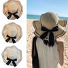 Elegant Ribbon Bow Straw Hat Handwoven Breathable Elegant Bowknot Belt Hat Holiday Vacation Hat Western Sun Hat