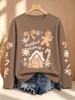 Women's Autumn and Winter Outfit Gingerbread House Candy Cane Bow Multiple Sleeve Printed Long Sleeve T-Shirt