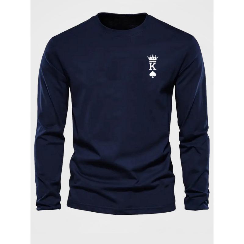 Men's Long Sleeved Round Neck Loose Casual KING Pattern Printed Spring and Autumn Versatile T-Shirt Top