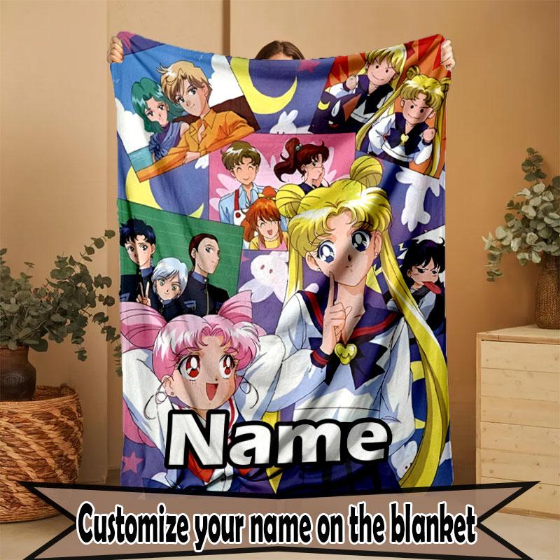 Custom Name Personalized Sailor Moon Print Blanket, Home Decor, Bedroom, Sofa, Camping, Couch, Gifts for Birthday Christmas