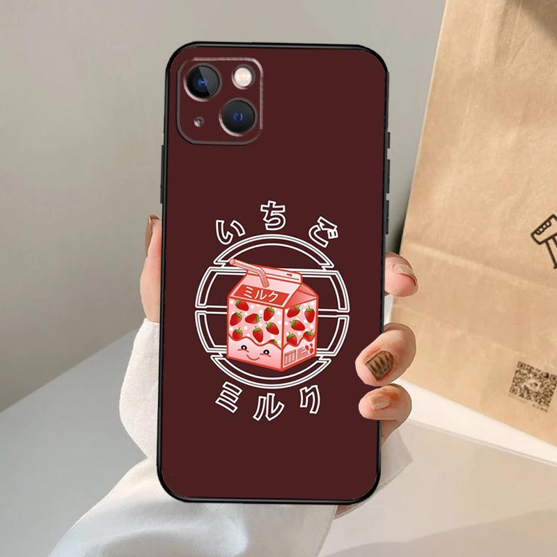 Cute Strawberry Milk Box Phone Case For iPhone 17 Air 16 15 14 13 12 11 Pro Max 12 13 Mini 15 16 Plus 16e Cover Coque