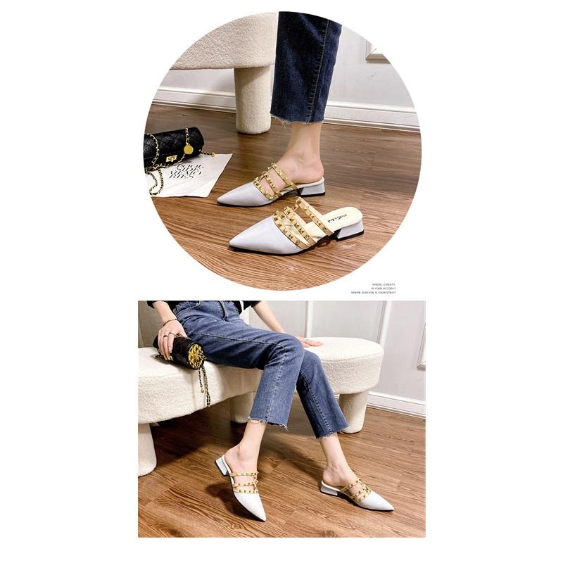 French Style Rivet Slippers Women's Summer Flat Open Toe Patent Leather Mules Comfortable Casual Slide Shoes