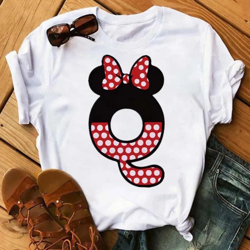 Süßes Disney T-Shirt Cartoon Mickey Maus Damenbluse Damen Oberteile Buchstabendruck T-Shirt Minnie Weißes T-Shirt Locker Mädchen Hippie Kleidung