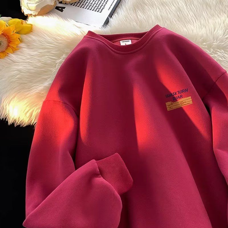 Autumn and Winter Men Sweatshirts Solid Color Letter Printed Casual O-Neck Oversize Streetwear Men Clothing