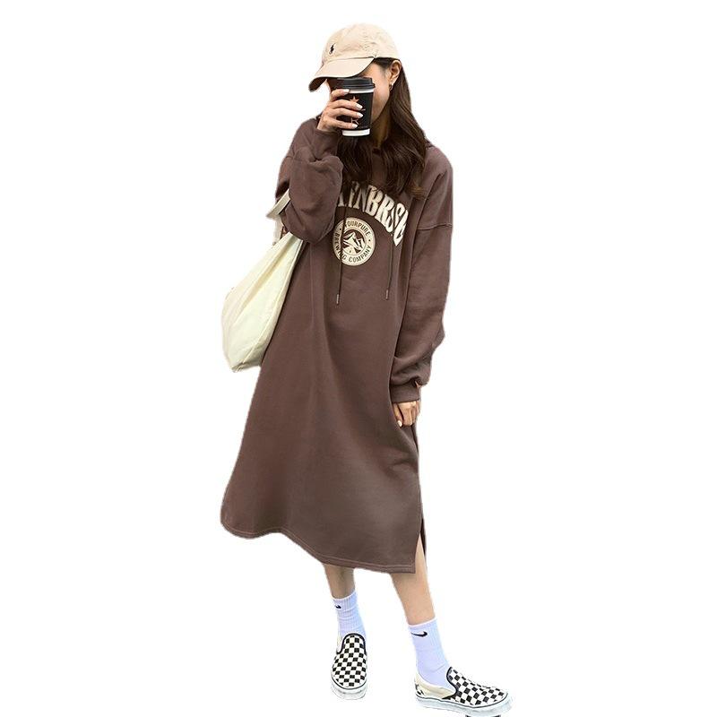 Korean Style Fleece-Lined Hooded Over-Knee Sweatshirt Coat - Plus Size Women's Autumn/Winter 2025 Collection