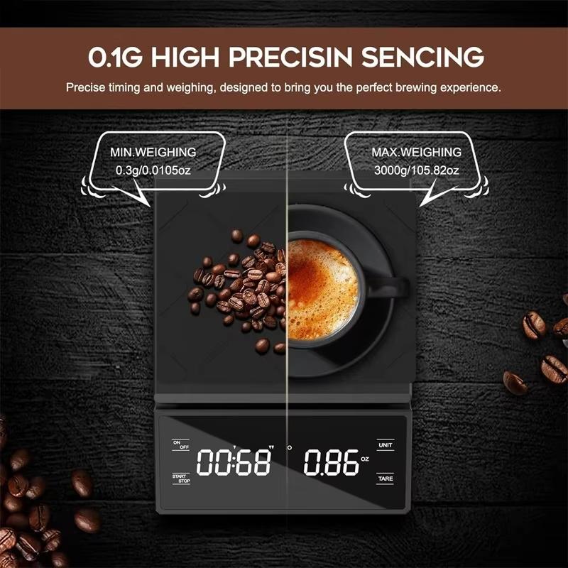 3kg/0.1g Koffieweegschaal met Timer Keukengereedschap Digitale Multifunctionele Weegschaal Pour Over Drip Espresso Weegschaal LCD-display