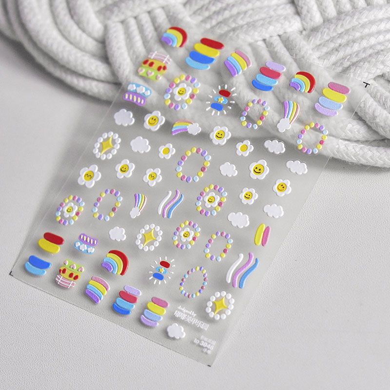 

Fantasy Rainbow Starlight Heart Flowers Nail Art Sticker Tomoni Embossed Adhesive 5D Nail Sticker Nail Ornament Rainbow Garden 3046((Relief))