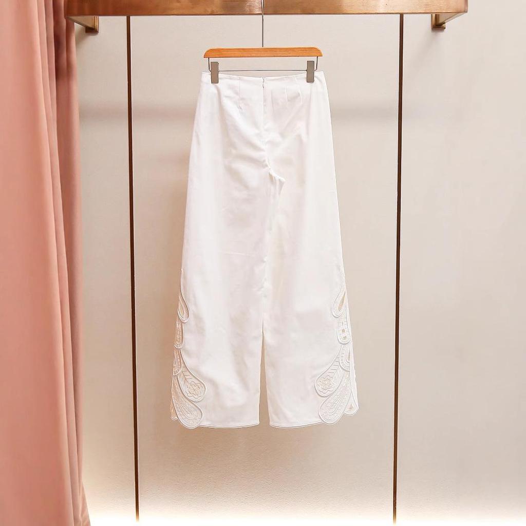 M's Chic French Minimalist Embroidered Vest Top & Casual Pants Set for Spring/Summer