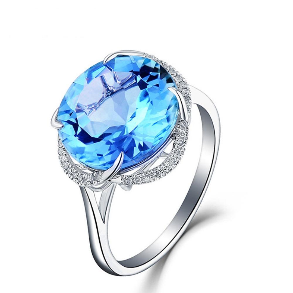 Open Ring Citrine 18K Gold Plated Amethyst Blue Topaz Colorful Gemstone Adjustable Women Jewelry
