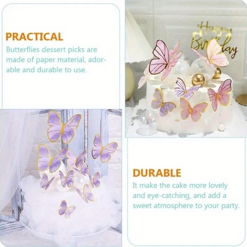 Mixed Size Butterfly Cake Decoration, 3D Pink and Purple Butterfly Paper Cupcake Decoration, Birthday and Wedding Party Supplies