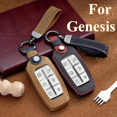 Für Hyundai Genesis Crazy Horse Leder Auto Schlüssel Abdeckung Fall G80 GV70 GV80 2019 2020 Remote Schlüssel Halter Auto Zubehör schlüsselbund