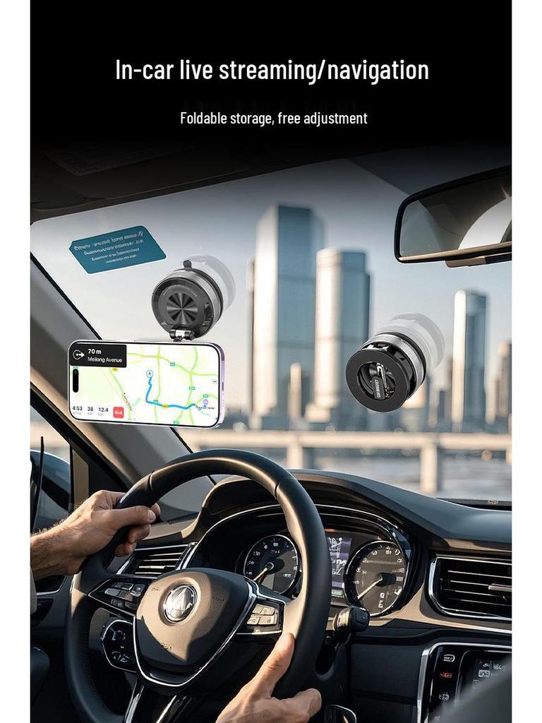 Rotating Magnetic Car Phone Holder: Foldable Dashboard Mount with Vacuum Suction.