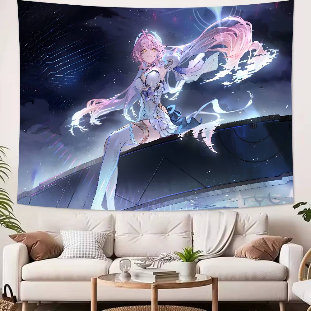 Cute Kawaii Girl Aemeath WUWA Tapestry Decoration Bedroom Dormitory Background Cloth Holiday Home Living Room Club Tapestry