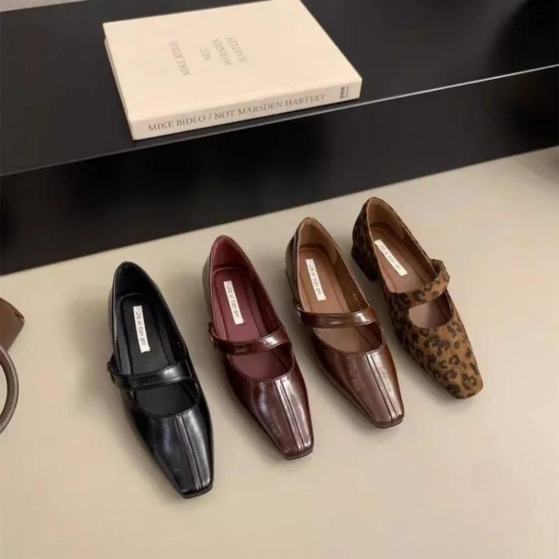 Fashion 2024 Sexy Shallow Mouth Pointed Toe Flat Ballet Dance Shoes Mary Jane Leopard Bow Shallow Mouth Single Shoes for Women