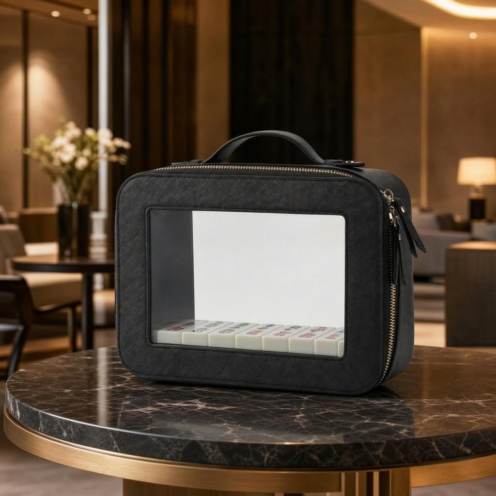 Game Tile Carrying Case Lightweight PU Mahjong Storage Pouch with Zipper Compact for Nights