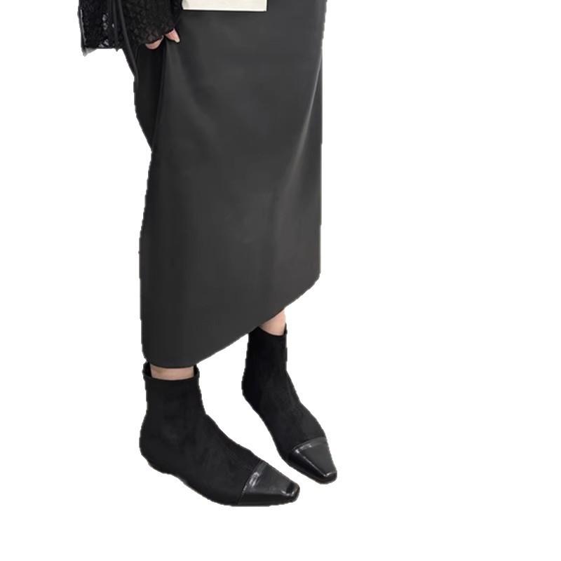 French Rear Zipper Short Boots Women's 2025 New Autumn and Winter Small Fragrant Wind Leopard Print Splicing Square Head Thick Heel Thin Boots Wome